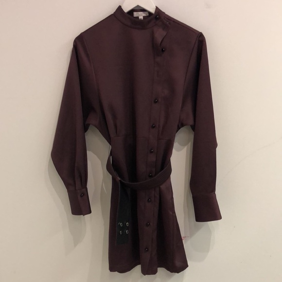 COPY - Equipment AW/19 Burgundy Satin Belted Buttoned Mini Dress - Picture 2 of 12